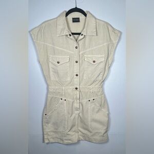 Miou Muse Cream Denim Mini Dress Romper. Size M.
